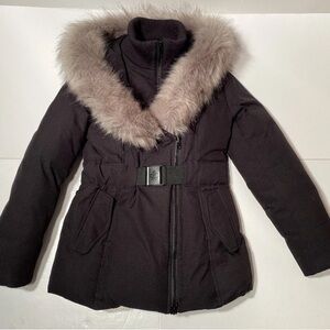 Toboggan Canada EVA B II Down Puffer Jacket Women’s S Black Faux Fur Hood Belted